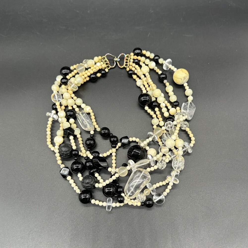 Vintage Statement Necklace Kylo Kai Yin Lo 6 Strand Stone Glass Plastic Bead 80s - Picture 3 of 9